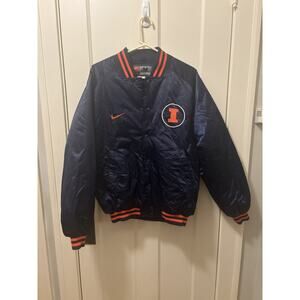 Vintage NIKE Illinois Illini Mens Satin Nylon Snap Bomber Jacket Medium